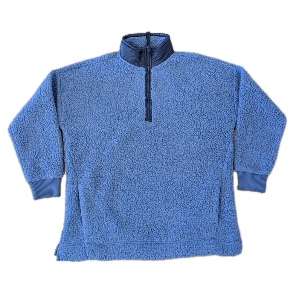 Aerie Fluffy Dream Sherpa Quarter Zip Fleece Pullover Womens S Small Blue Cozy